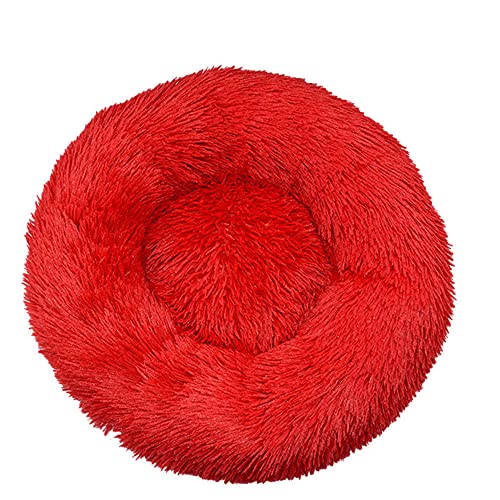 Chickwin Rund Hundebett für Hunde und Katzen, Warm Weich Katzenbett Donut Plüsches Bett, Waschbar rutschfest Base Haustierbett für Kleine, Mittelgroße und Große Hunde (rot,100CM) von Chickwing