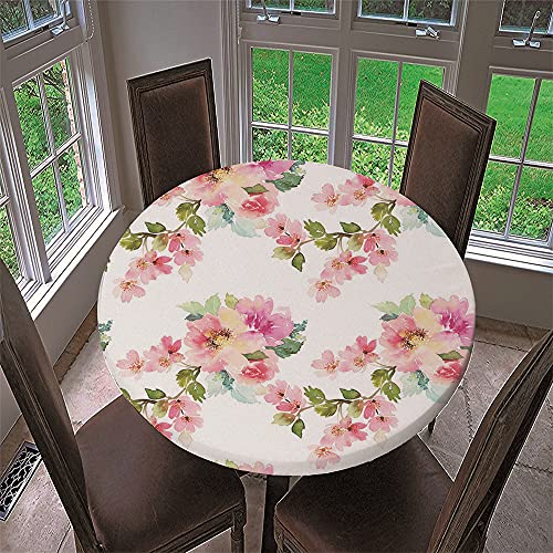 Chickwin Runde Tischdecke Wasserdicht Abwaschbar mit Elastische Kante, 3D Elegant Blumig Bedruckte Tischschoner, Tischtuch aus Polyester für Küche, Restaurant, Garten (Chinesische Rose,120cm) von Chickwing