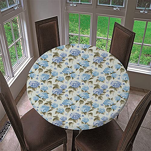 Chickwin Runde Tischdecke Wasserdicht Abwaschbar mit Elastische Kante, 3D Elegant Blumig Bedruckte Tischschoner, Tischtuch aus Polyester für Küche, Restaurant, Garten (Hortensie,90cm) von Chickwing