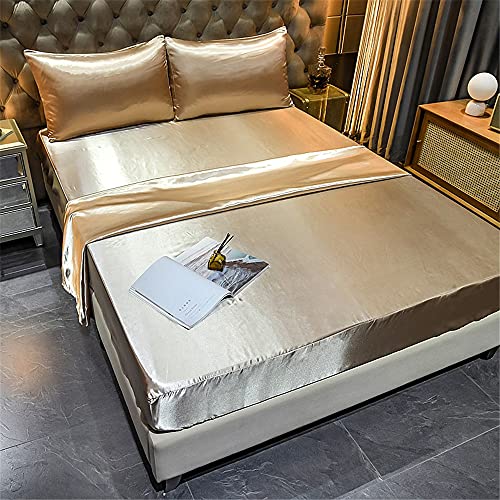 Chickwin Satin Seide Spannbetttuch, Einfarbig Spannbetttuch Boxspringbett, 100% Polyester Weiche Spannbettlaken Matratzenschoner für Bettw Sche, Steghöhe bis 36-40cm (Golden,138x190x36cm) von Chickwing