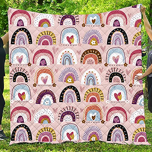 Chickwin Tagesdecke Bettüberwurf Gesteppt, 3D Regenbogen Mikrofaser Tagesdecke Schlafzimmer Steppdecke Decke Überwurf Wohnzimmer Sofaüberwurf für Einzelbett Doppelbett (Regenbogen,150x200cm) von Chickwing