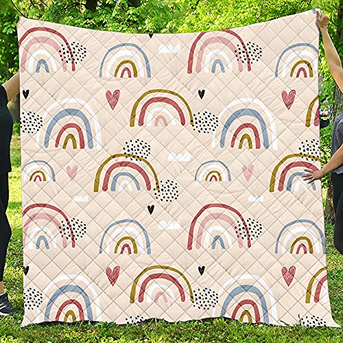 Chickwin Tagesdecke Bettüberwurf Gesteppt, 3D Regenbogen Mikrofaser Tagesdecke Schlafzimmer Steppdecke Decke Überwurf Wohnzimmer Sofaüberwurf für Einzelbett Doppelbett (Sahne,200x230cm) von Chickwing