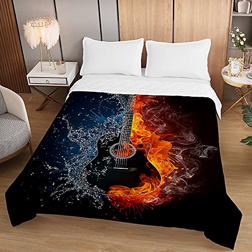 Chickwin Tagesdecke Bettüberwurf Steppdecke, 3D Gitarre Drucken Tagesdecken mit Präge Wohndecke aus Mikrofaser Gesteppt Bettdecke für Einzelbett Doppelbett (Gitarre,150x200cm) von Chickwing