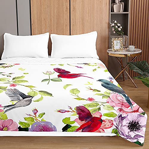 Chickwin Tagesdecken Bettüberwurf, 3D Blume Vogel Drucken Sommer Tagesdecke mit Prägemuster Wohndecke aus Mikrofaser Bettdecke für Einzelbett Doppelbett oder Kinder (Gartenvogel,150x200cm) von Chickwing