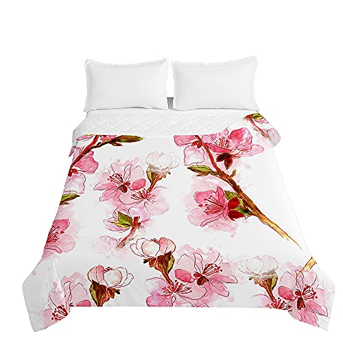 Chickwin Tagesdecken Bettüberwurf, 3D Blumen Drucken Sommer Tagesdecke mit Prägemuster Wohndecke aus Mikrofaser Bettdecke für Einzelbett Doppelbett oder Kinder (Romantische Blumen,150x200cm) von Chickwing