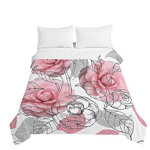 Chickwin Tagesdecken Bettüberwurf, 3D Blumen Drucken Sommer Tagesdecke mit Prägemuster Wohndecke aus Mikrofaser Bettdecke für Einzelbett Doppelbett oder Kinder (Rose,180x220cm) von Chickwing