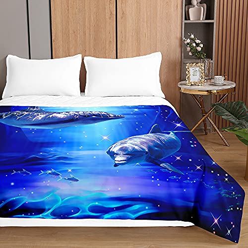 Chickwin Tagesdecken Bettüberwurf, 3D Delfin Drucken Sommer Tagesdecke mit Prägemuster Wohndecke aus Mikrofaser Bettdecke für Einzelbett Doppelbett oder Kinder (Verträumter Delphin,230x260cm) von Chickwing