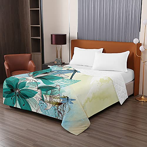 Chickwin Tagesdecken Bettüberwurf, 3D Libelle Drucken Sommer Tagesdecke mit Prägemuster Wohndecke aus Mikrofaser Bettdecke für Einzelbett Doppelbett oder Kinder (Türkis,230x260cm) von Chickwing