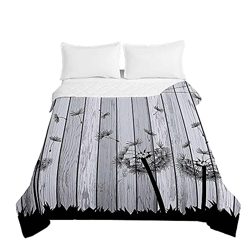 Chickwin Tagesdecken Bettüberwurf, 3D Löwenzahn Drucken Sommer Tagesdecke mit Prägemuster Wohndecke aus Mikrofaser Bettdecke für Einzelbett Doppelbett oder Kinder (Grau,180x220cm) von Chickwing