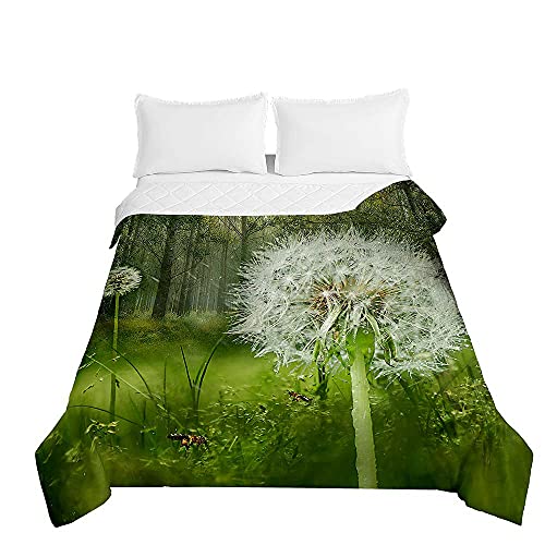 Chickwin Tagesdecken Bettüberwurf, 3D Löwenzahn Drucken Sommer Tagesdecke mit Prägemuster Wohndecke aus Mikrofaser Bettdecke für Einzelbett Doppelbett oder Kinder (Grün,150x200cm) von Chickwing