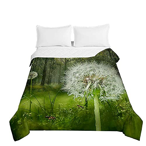 Chickw1 Tagesdecken Bettüberwurf, 3D Löwenzahn Drucken Sommer Tagesdecke mit Prägemuster Wohndecke aus Mikrofaser Bettdecke für Einzelbett Doppelbett oder Kinder (Grün,180x220cm) von Chickwing