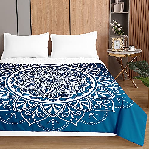 Chickwin Tagesdecken Bettüberwurf, 3D Mandala Drucken Tagesdecke aus Mikrofaser - Prägemuster Wohndecke Bettdecke für Einzelbett Doppelbett oder Kinder (Blaues Mandala,150x200cm) von Chickwing