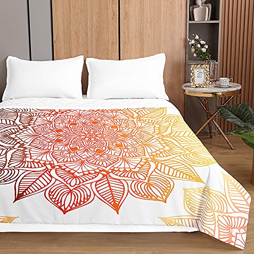 Chickwin Tagesdecken Bettüberwurf, 3D Mandala Drucken Tagesdecke aus Mikrofaser - Prägemuster Wohndecke Bettdecke für Einzelbett Doppelbett oder Kinder (Orange Mandala,230x260cm) von Chickwing