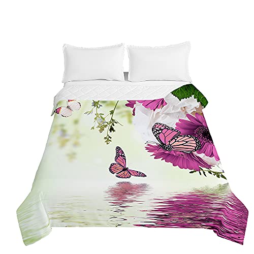 Chickwin Tagesdecken Bettüberwurf, 3D Schmetterling Drucken Sommer Tagesdecke mit Prägemuster Wohndecke aus Mikrofaser Bettdecke für Einzelbett Doppelbett oder Kinder (Seeufer,150x200cm) von Chickwing