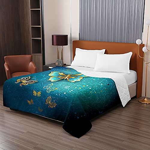 Chickwin Tagesdecken Bettüberwurf, 3D Schmetterling Drucken Sommer Tagesdecke mit Prägemuster Wohndecke aus Mikrofaser Bettdecke für Einzelbett Doppelbett oder Kinder (Türkis,200x230cm) von Chickwing