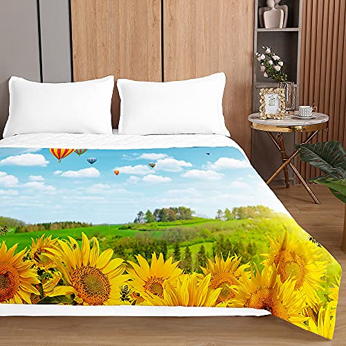 Chickwin Tagesdecken Bettüberwurf, 3D Sonnenblume Drucken Sommer Tagesdecke mit Prägemuster Wohndecke aus Mikrofaser Bettdecke für Einzelbett Doppelbett oder Kinder (Heißluftballon,150x200cm) von Chickwing