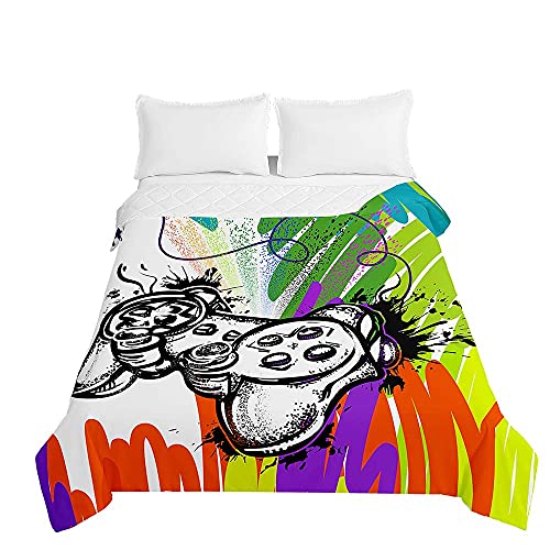 Chickwin Tagesdecken Bettüberwurf, 3D Spiel Drucken Sommer Tagesdecke mit Prägemuster Wohndecke aus Mikrofaser Bettdecke für Einzelbett Doppelbett oder Kinder (Graffiti-Spiel,150x200cm) von Chickwing