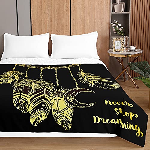 Chickwin Tagesdecken Bettüberwurf, 3D Traumfänger Drucken Sommer Tagesdecke mit Prägemuster Wohndecke aus Mikrofaser Bettdecke für Einzelbett Doppelbett oder Kinder (Goldschwarz,180x220cm) von Chickwing