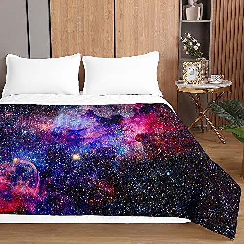 Chickwin Tagesdecken Bettüberwurf, 3D Universum Drucken Sommer Tagesdecke mit Prägemuster Wohndecke aus Mikrofaser Bettdecke für Einzelbett Doppelbett oder Kinder (Lila Galaxie,150x200cm) von Chickwing