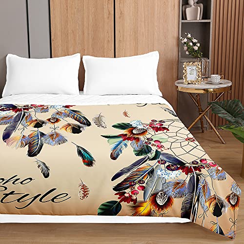 Chickwin Tagesdecken Bettüberwurf für Einzelbett Doppelbett, 3D Traumfänger Drucken Tagesdecke mit Prägemuster Mikrofaser Gesteppt Bettdecke Wohndecke (Beige,180x220cm) von Chickwing