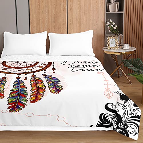 Chickwin Tagesdecken Bettüberwurf für Einzelbett Doppelbett, 3D Traumfänger Drucken Tagesdecke mit Prägemuster Mikrofaser Gesteppt Bettdecke Wohndecke (Weiß,230x260cm) von Chickwing