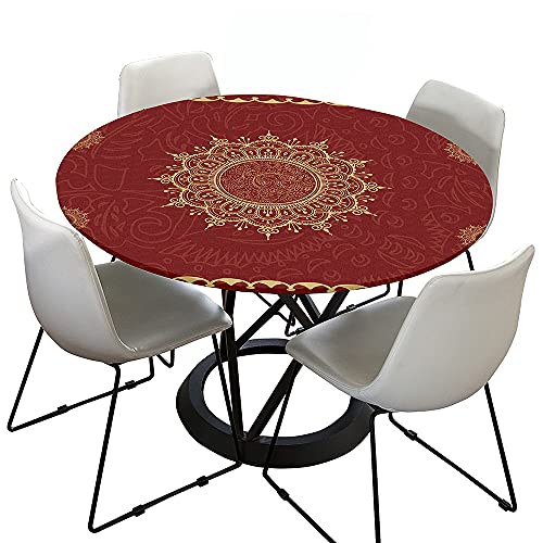 Chickwin Tischdecke Runde Elastische Kante Wasserdicht Abwaschbar Westlicher Mandala-Druck Tischschoner, Tischtuch aus Polyester für Küche, Esszimmer, Garten, Balkon (Klassisches Mandala,120cm) von Chickwing