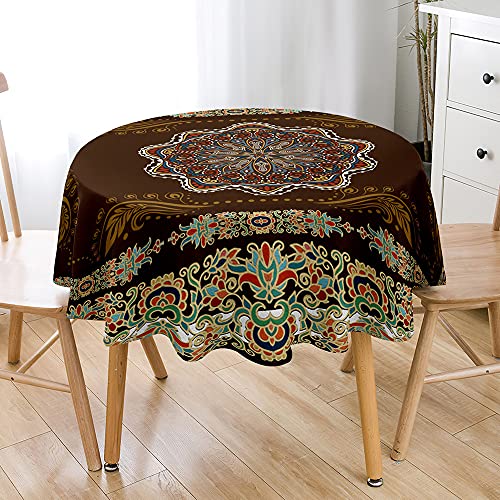 Chickwin Tischdecke Runde Wasserdicht Abwaschbar 3D Vintage Muster Bedruckte Tischschoner Fleckschutz, Tischtuch aus Polyester für Küche,Esszimmer,Garten oder Camping (Mandala-Totem,100cm) von Chickwing