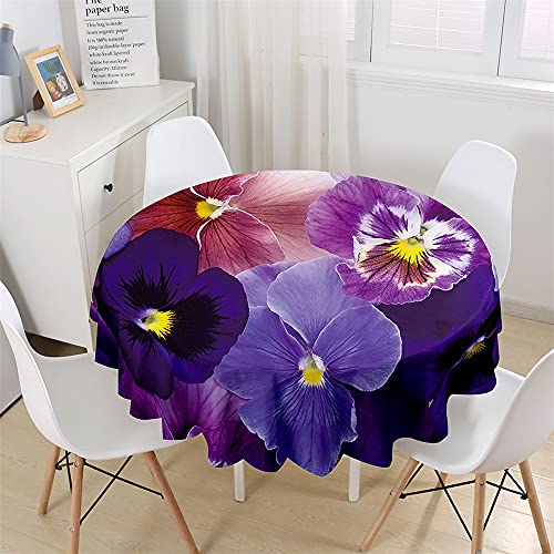 Chickwin Wasserdicht Runde Tischdecke 3D Blumen Pflanzen Muster Bedruckte Tischdecke, Abwaschbar Tischtuch, Tischdekoration Benutzt für Küche, Esszimmer, Garten (120cm,Violett) von Chickwing