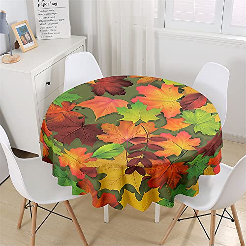 Chickwin Wasserdicht Runde Tischdecke 3D Herbst Blätter Muster Bedruckte Tischdecke, Abwaschbar Tischtuch, Tischdekoration Benutzt für Küche, Esszimmer, Garten (Ahornblatt A,150cm) von Chickwing