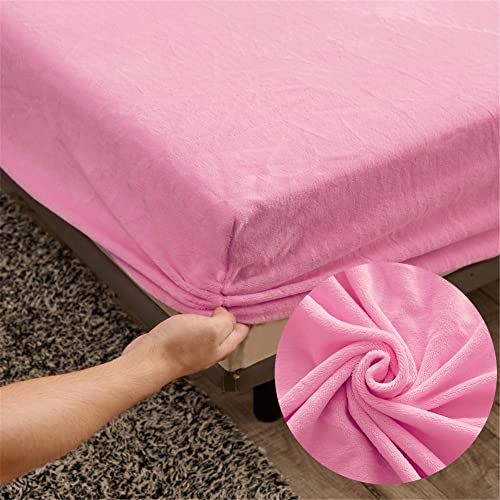 Chickwin1 100% Polyester Velvet Spannbetttuch, Einfarbig Spannbetttuch Boxspringbett, Weiche Spannbettlaken Matratzenschoner für Bettw Sche, Steghöhe bis 25cm (Rosa,90x200x25cm) von Chickwing