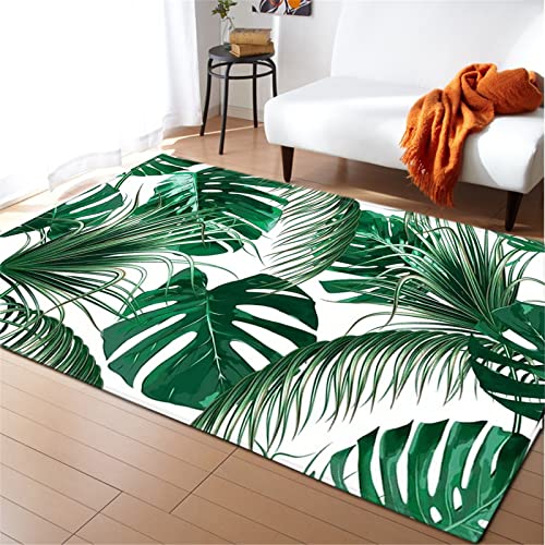 Chickwing Teppich Wohnzimmer Kurzflor Teppiches 3D Pflanzen Muster, Weiche Flanell Teppich Antirutschunterlage Krabbelmatte für Kinderzimmer Schlafzimmer Outdoor (Grüne Monstera,80x120cm) von Chickwing