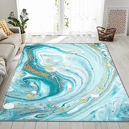 Chickwing Teppich Wohnzimmer Moderne 3D Nordischer, Weiche Flauschig Antirutschunterlage Kurzflor Fläche Teppiche für Kinderzimmer Schlafzimmer Outdoor Küche (Blau Treibsand,80x120cm) von Chickwing