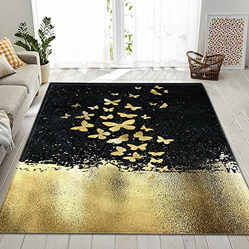 Chickwing Teppich Wohnzimmer Moderne 3D Nordischer, Weiche Flauschig Antirutschunterlage Kurzflor Fläche Teppiche für Kinderzimmer Schlafzimmer Outdoor Küche (Goldener Schmetterling,80x120cm) von Chickwing