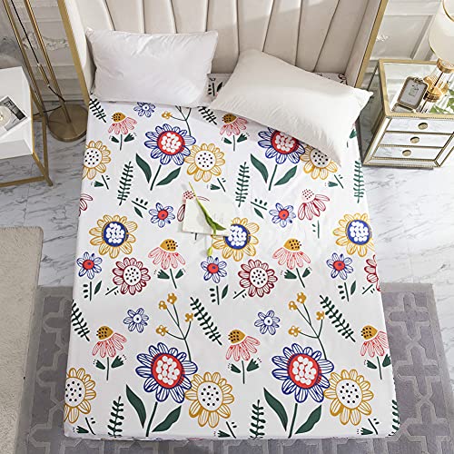 Drucken Spannbetttuch, Chickwin 100% Polyester Boxspringbett, Weiche Spannbettlaken Matratzenschoner für Bettw Sche, Steghöhe bis 25cm -Kissenbezug Nicht enthalten (Sonnenblume,200x200x25cm) von Chickwing