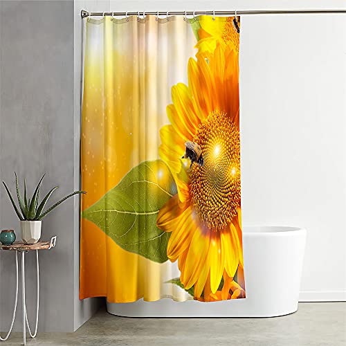 Duschvorhang Wasserdicht, Chickwin 3D Biene Polyester Anti-Schimmel Waschbar Antischimmel Badewanne Shower Curtain mit 12 Ringes- für Badezimmer Vorhänge Decor (Sonnenblume,180x200cm) von Chickwing