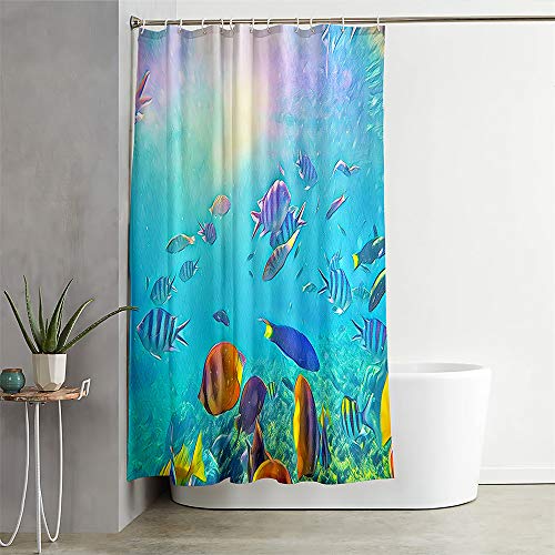 Duschvorhang Wasserdicht, Chickwin 3D Ozean Welt Polyester Anti-Schimmel Waschbar Antischimmel Badewanne Shower Curtain mit 12 Ringes- für Badezimmer Vorhänge Decor (Rosa,120x180cm) von Chickwing