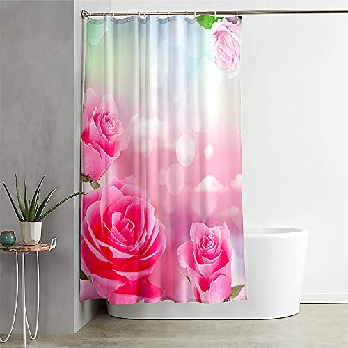 Duschvorhang Wasserdicht, Chickwin 3D Rose Anti-Schimmel Waschbar Antischimmel Badewanne Shower Curtain mit 12 Ringes- für Badezimmer Vorhänge Decor (90x180cm,Pinke Rose) von Chickwing