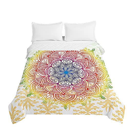 Mandala Tagesdecken Bettüberwurf, Chickwin 3D Drucken Sommer Tagesdecke mit Prägemuster Wohndecke aus Mikrofaser Bettdecke für Einzelbett Doppelbett oder Kinder (Gelb,220x240cm) von Chickwing