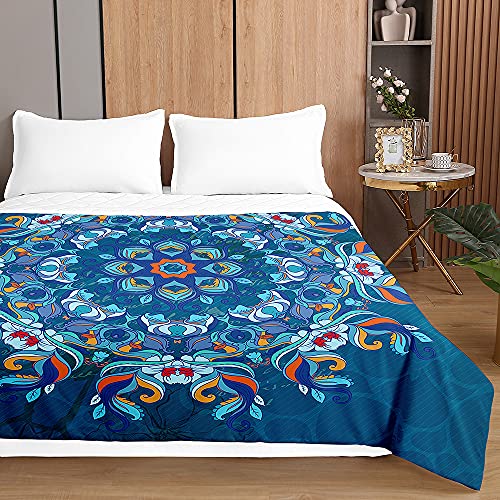 Mandala Tagesdecken Bettüberwurf für Einzelbett Doppelbett, Chickwin 3D Drucken Tagesdecke mit Prägemuster Mikrofaser Gesteppt Bettdecke Wohndecke (Blau,220x240cm) von Chickwing