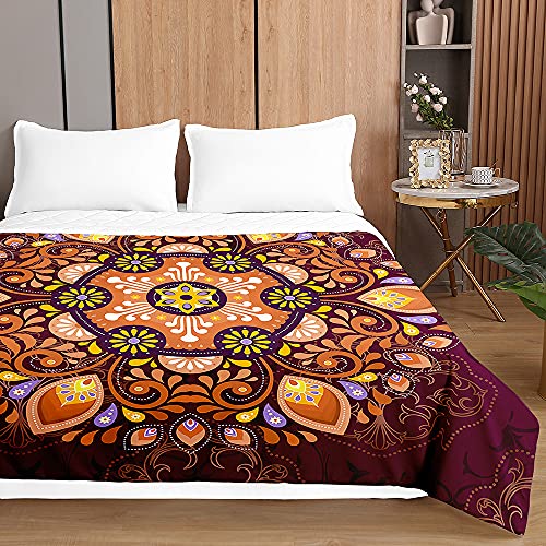 Mandala Tagesdecken Bettüberwurf für Einzelbett Doppelbett, Chickwin 3D Drucken Tagesdecke mit Prägemuster Mikrofaser Gesteppt Bettdecke Wohndecke (Orange,230x260cm) von Chickwing