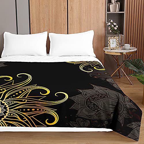 Mandala Tagesdecken Bettüberwurf für Einzelbett Doppelbett, Chickwin 3D Drucken Tagesdecke mit Prägemuster Mikrofaser Gesteppt Bettdecke Wohndecke (Schwarz,230x260cm) von Chickwing