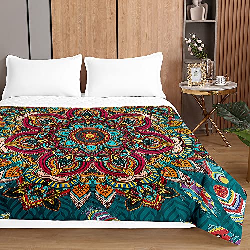 Mandala Tagesdecken Bettüberwurf für Einzelbett Doppelbett, Chickwin 3D Drucken Tagesdecke mit Prägemuster Mikrofaser Gesteppt Bettdecke Wohndecke (Türkis,130x150cm) von Chickwing