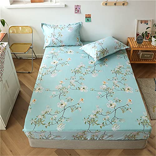 Nordisch Spannbetttuch für Boxspringbett, Chickw1 Rutschfestem Spannbettlaken Mikrofaser Matratzenschoner bis 30cm Hohe für Matratzen in Vielen Größen (Grünes Blumenmuster,150x200+30cm) von Chickwing