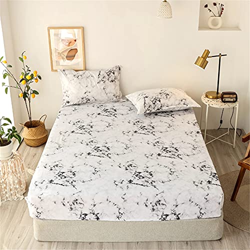 Nordisch Spannbetttuch für Boxspringbett, Chickw1 Rutschfestem Spannbettlaken Mikrofaser Matratzenschoner bis 30cm Hohe für Matratzen in Vielen Größen (Weisser Marmor,150x200+30cm) von Chickwing