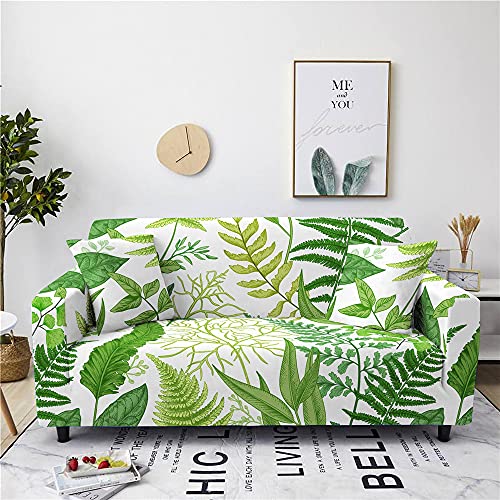 Pflanze Blatt Drucken Sofa Überwürfe Sofabezug Mit Armlehnen, Chickwin 1/2/3/4 Sitzer Färben Elastisch Polyester Weich Abwaschbar Couch Sofaüberwurf (Blasses Grün Pflanze,3 Sitzer) von Chickwing