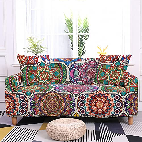 Sofa Überwürfe Mit Armlehnen, Chickw1 1/2/3/4 Sitzer Sofabezug Patchwork Mandala Nordischer Stil Elastisch Polyester Weich Abwaschbar Couch Sofaüberwurf Wohnkultur (Boho-Mandala,1 Sitzer) von Chickwing