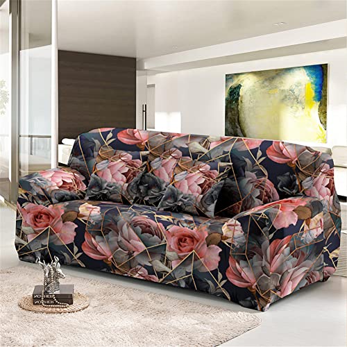 Sofabezug Sofa Überwürfe Mit Armlehnen, Chickw1 1/2/3/4 Sitzer Blumen Drucken Elastisch Polyester Weich Stretch Abwaschbar Couch Sofaüberwurf (Graue Rose,3 Sitzer) von Chickwing