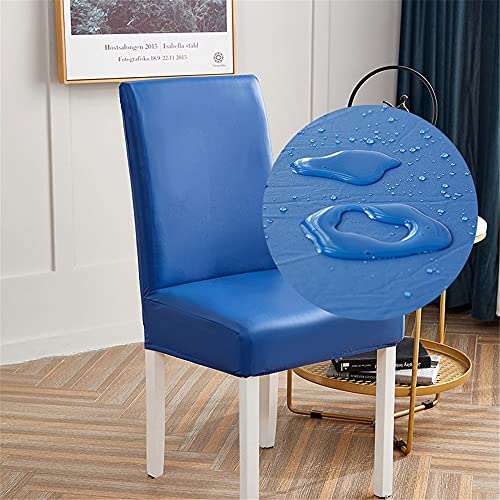 Stuhlhussen Stretch 4/6/2er Set, Chickw1 Universal Abnehmbare Waschbar Einfarbig Leder Stil Elastischer Stuhlbezug Für Hochzeit, Hotel, Partys Deko (Blau,6 Stück) von Chickwing