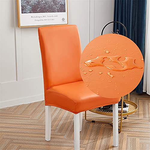 Stuhlhussen Stretch 4/6/2er Set, Chickw1 Universal Abnehmbare Waschbar Einfarbig Leder Stil Elastischer Stuhlbezug Für Hochzeit, Hotel, Partys Deko (Orange,1 Stück) von Chickwing