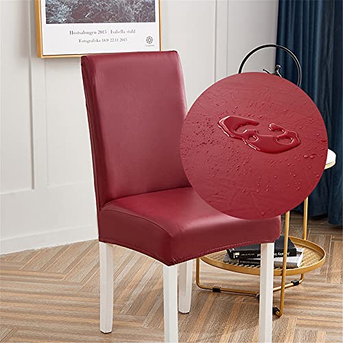 Stuhlhussen Stretch 4/6/2er Set, Chickw1 Universal Abnehmbare Waschbar Einfarbig Leder Stil Elastischer Stuhlbezug Für Hochzeit, Hotel, Partys Deko (rot,1 Stück) von Chickwing